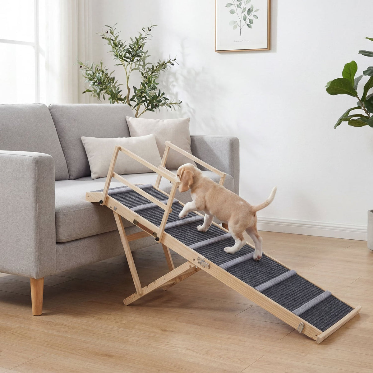 6-level Height Adjustable Foldable Dog Ramp for High Bed Couch-Dark Gray view 3