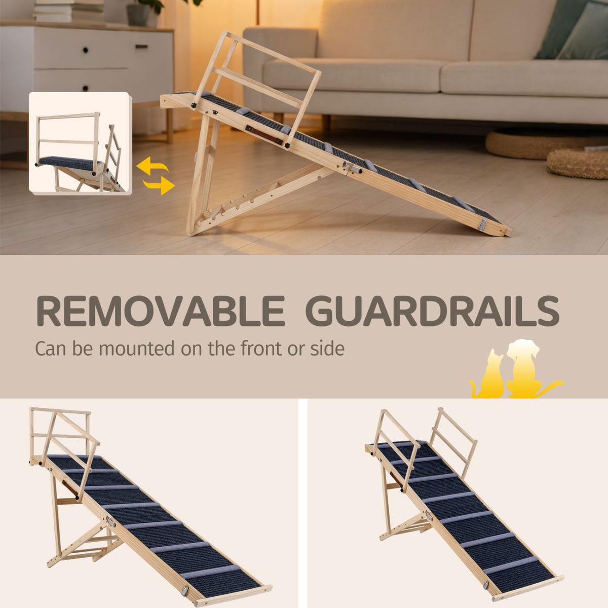 6-level Height Adjustable Foldable Dog Ramp for High Bed Couch-Dark Gray view 6