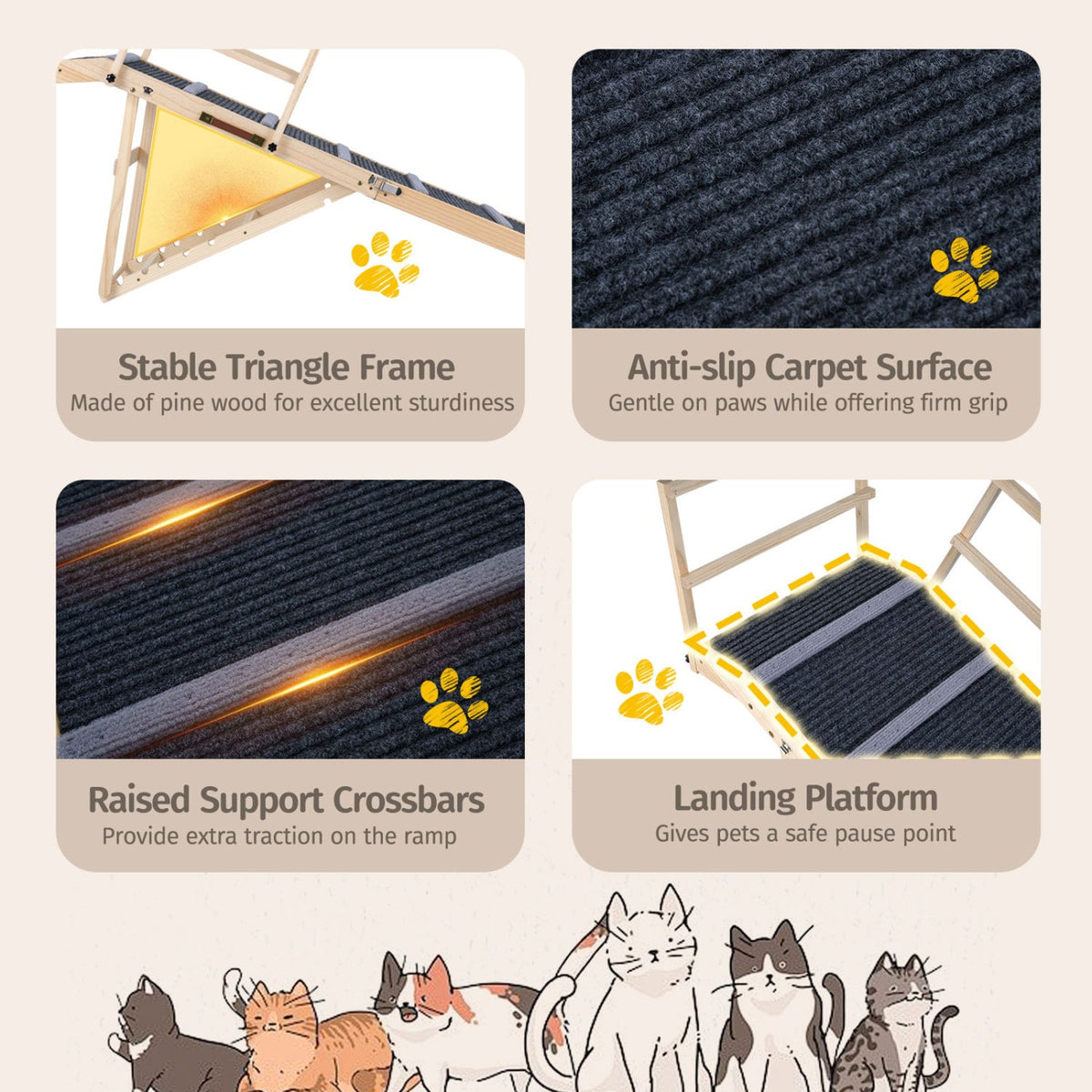 6-level Height Adjustable Foldable Dog Ramp for High Bed Couch-Dark Gray view 7