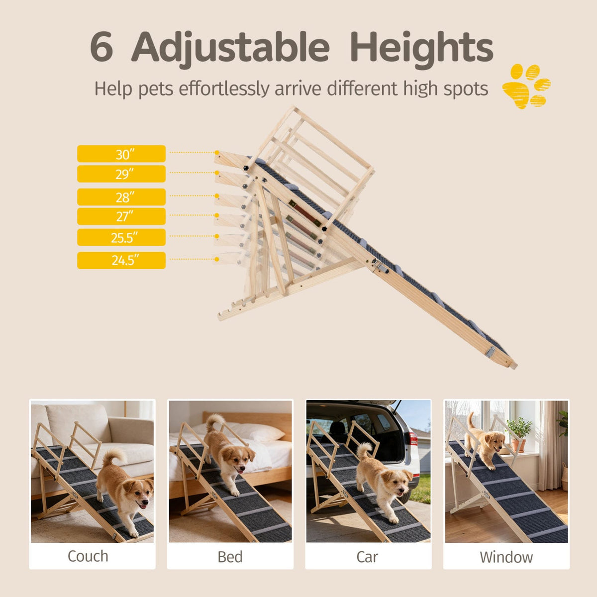 6-level Height Adjustable Foldable Dog Ramp for High Bed Couch-Dark Gray view 9