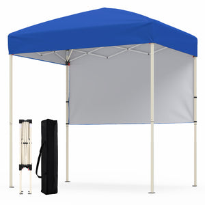 6 x 4 FT Pop-Up Canopy Tent with 1 Half Sidewall Easy Setup Folding Outdoor Sun Shelter-Blue