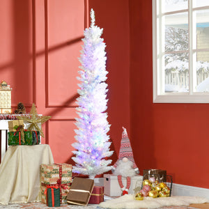 6' Prelit Christmas Trees, Pencil Artificial Christmas Tree with Colourful Surface Tips, Colourful LED Lights, White