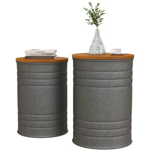 Round Side Table Set of 2, Nesting Coffee Tables w/ Wooden Lid – view 8