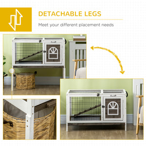 Rabbit Hutch Dual-Height Design Bunny House with Run Slide-Out Tray White and Coffee