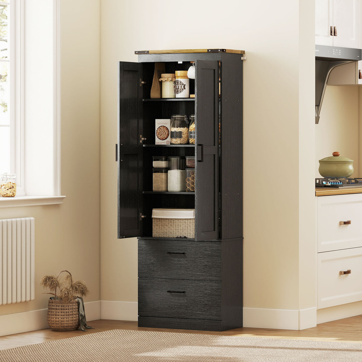 67" Tall Kitchen Pantry Storage Cabinet, Kitchen Pantry Cabinet with Doors, Drawers and Adjustable Shelves – view 7