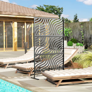 Metal Outdoor Privacy Screen, Freestanding Outdoor Divider with Stand, 78" x 48", Black