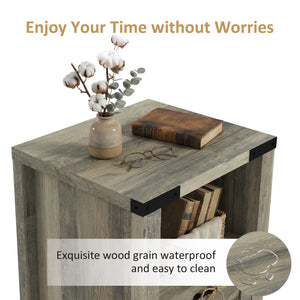 Side Table with Storage, Farmhouse End Table with Drawer, Open Shelf and Barn-style Panel – view 10