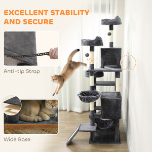 76" Large Cat Tree for Indoor Cats with 8 Scratching Posts, 3 Plush Beds, 2 Hammocks, 2 Large Condos, Ramp – view 5
