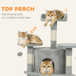 62" Cat Tree with Scratching Post, 2 Condos, Hammock, Perches, Plush, Pompoms, for Indoor Cats, Beige – view 19