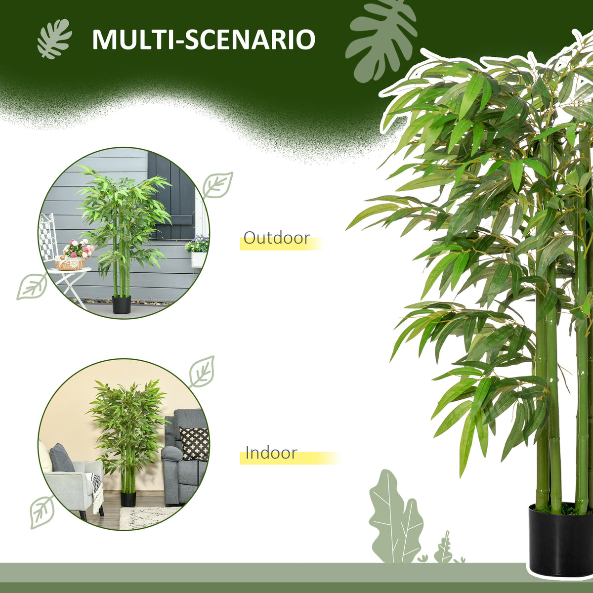 Set of 2 4.5FT Artificial Bamboo Tree Faux Decorative Plant in Nursery Pot for Indoor Outdoor Décor