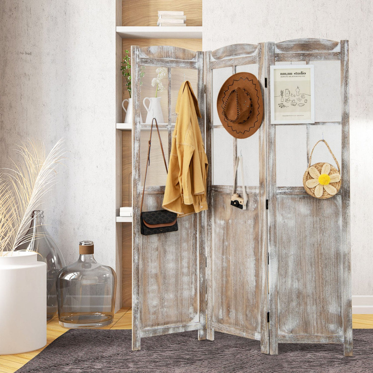 6 Feet Folding Privacy Screen-Coffee view 6