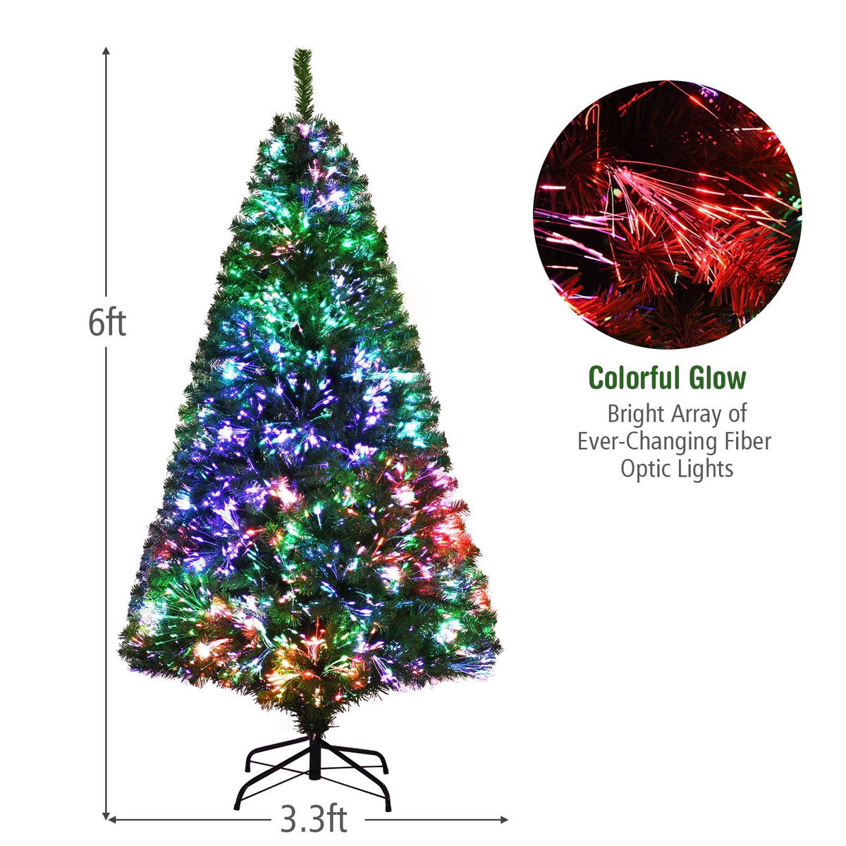 6 Feet Pre-lit Fiber Optic Artificial Christmas Tree with 617 Branch Tips view 5