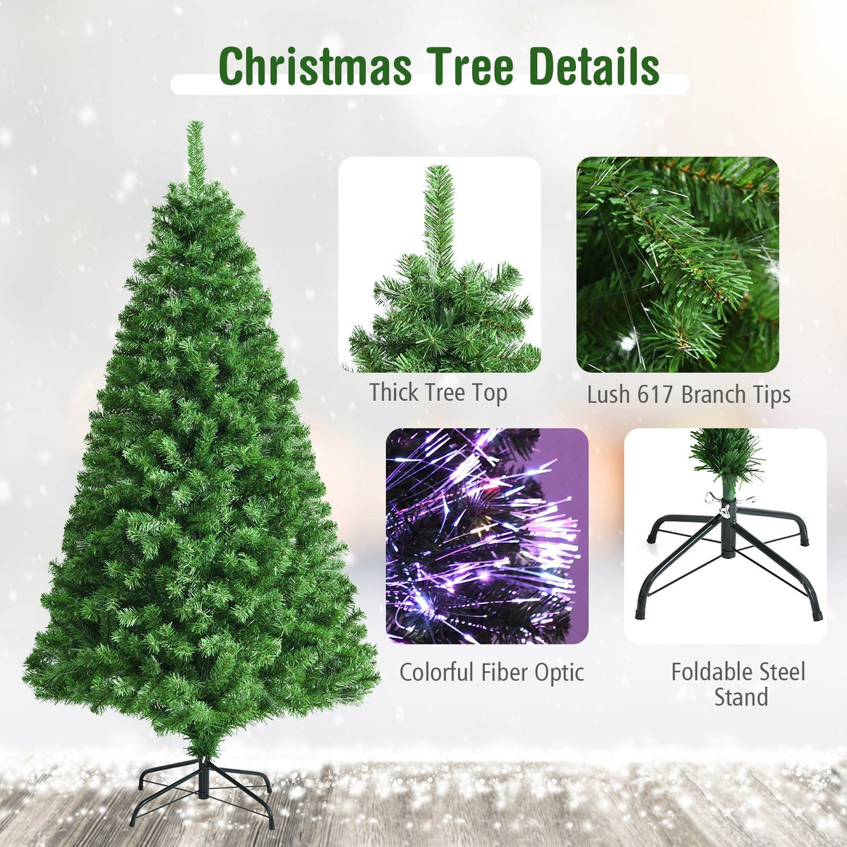 6 Feet Pre-lit Fiber Optic Artificial Christmas Tree with 617 Branch Tips view 9