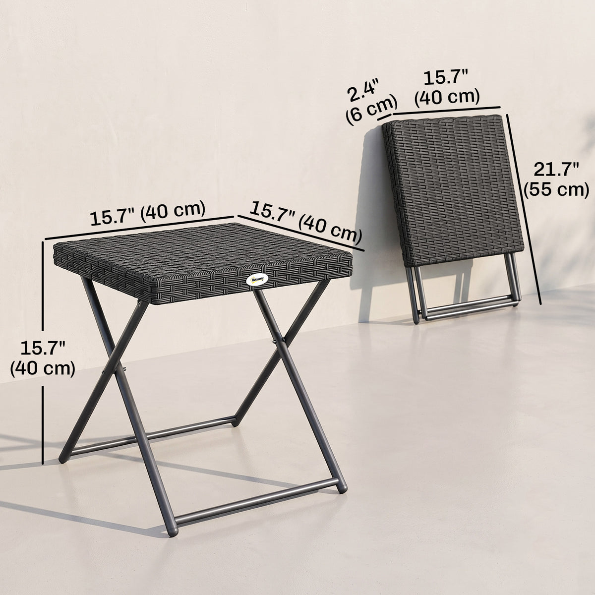 Rattan Coffee Table Folding Patio Outdoor Side Table Wicker for Balcony, Porch, Poolside – view 9