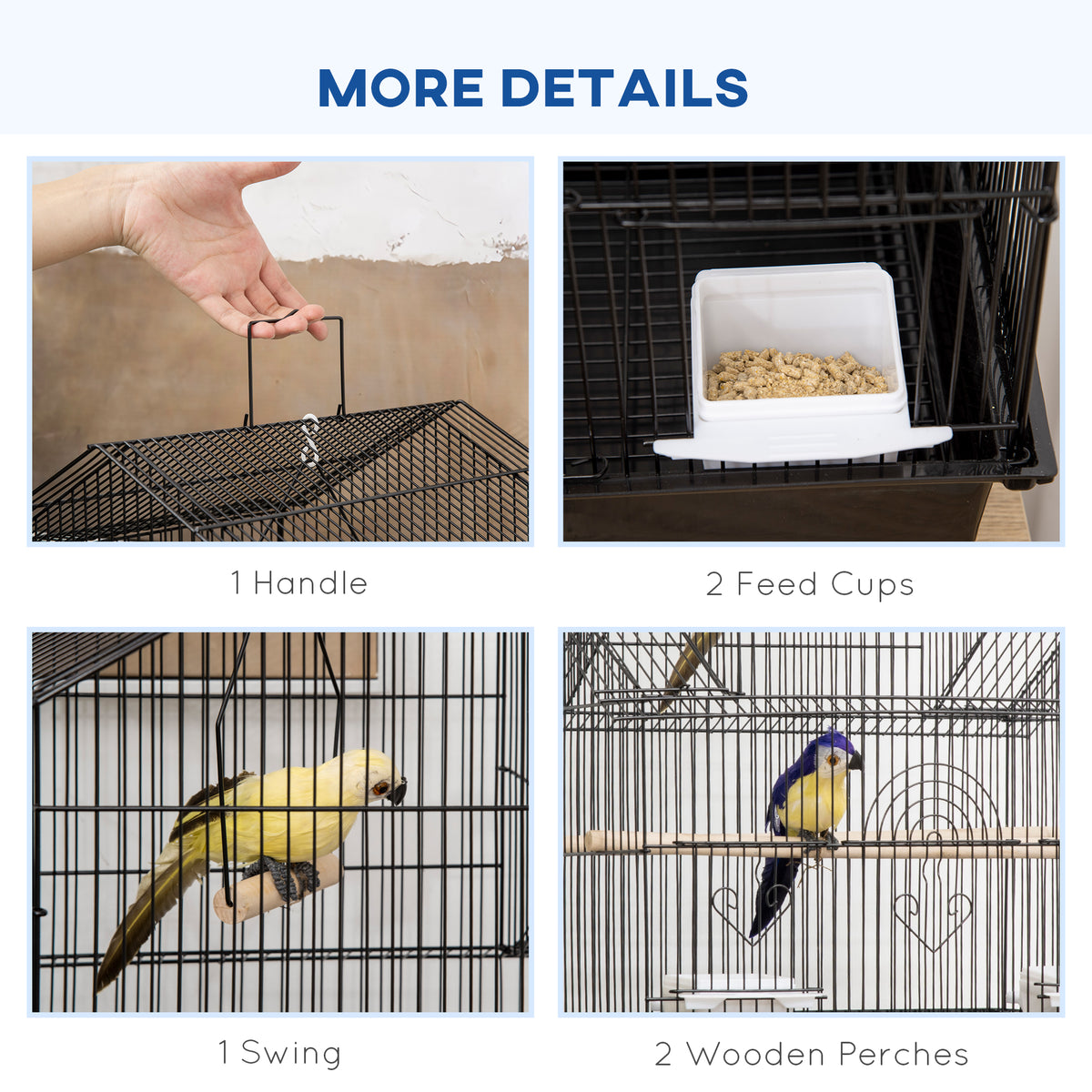 25" Bird Cage with Perch, Swing, Food Container, Slide-out Tray, Handle, Parrot Cage for Finches, Canaries, Budgies