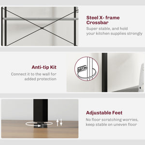 Kitchen Baker's Rack with Power Outlet, Coffee Bar Station with Adjustable Shelves and Hooks – view 20