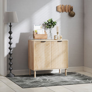Accent Cabinet with Doors & Adjustable Shelf, Freestanding Console Cabinet with Wood Legs, Elevated Base for Living Room, Oak