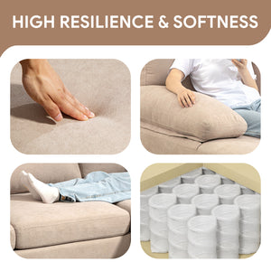 U Shape Couch with Double Chaise Lounge, Modern 4 Seater Sofa with Wooden Legs, Fabric Sofa for Living Room, Beige