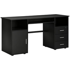 57" Computer Desk with Drawers, Home Office Desk with Keyboard Tray, Open Shelves and Lockable Drawer