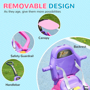 Qaba 3 in 1 Kids Push Car Toddler Sliding Car, Foot to Floor Design with Music, Light, Handle, Removable Canopy