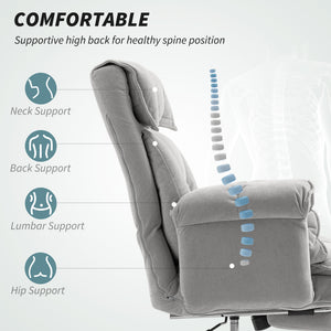 High Back Office Chair, Reclining Desk Chair with Footrest, Swivel Base, Rolling Wheels, Light Grey