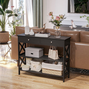 39" Console Table, Narrow Entryway Table with Storage Shelves, Drawers and X Frame for Behind Couch – view 7