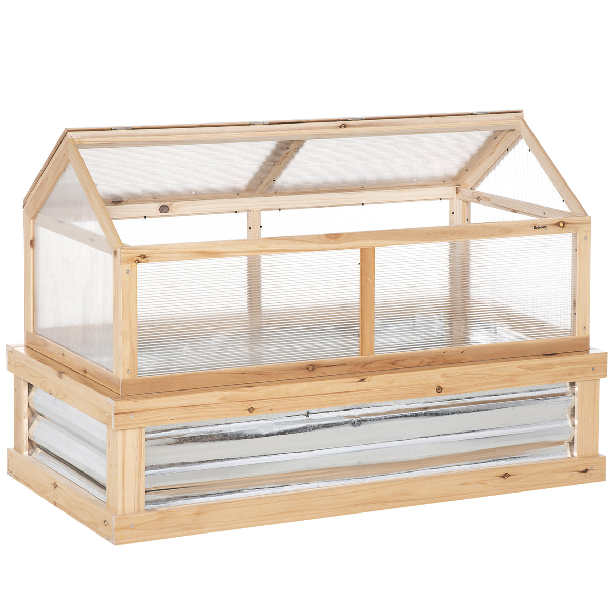Raised Garden Flower Bed Kit with Greenhouse, Wooden Cold Frame Planter with Open Roofs, 48" x 24" x 32"