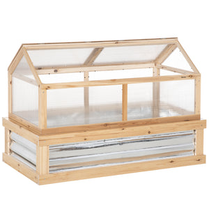Raised Garden Flower Bed Kit with Greenhouse, Wooden Cold Frame Planter with Open Roofs, 48" x 24" x 32"
