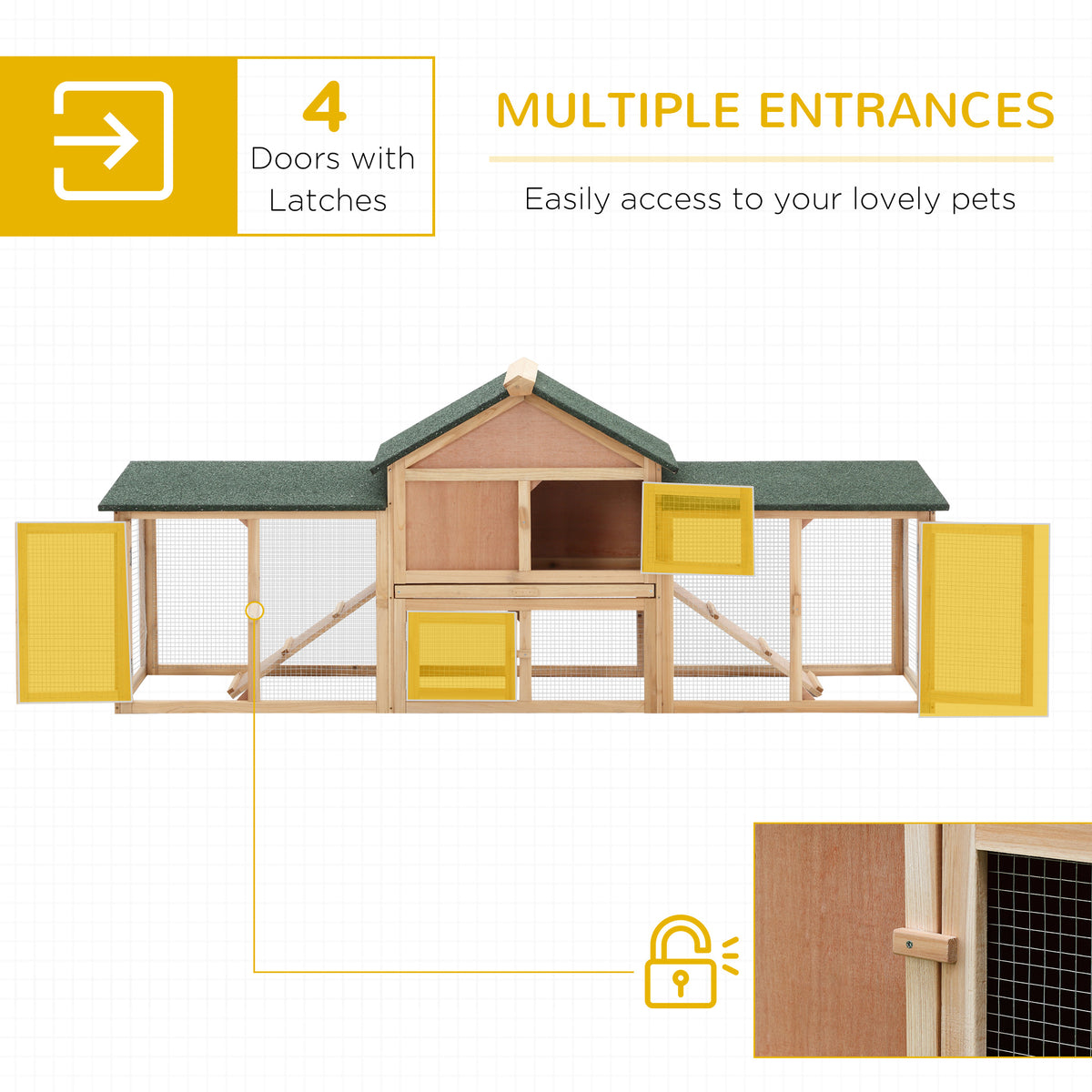 Large Rabbit Hutch Wood Bunny Cage Outdoor Guinea Pig House with Double Runs Slide Out Tray Ramps – view 3