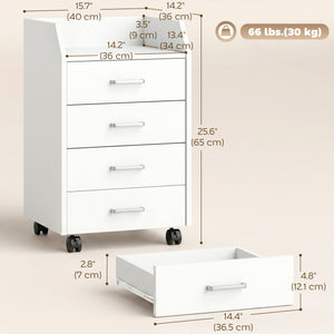 4-Drawer Vertical Mobile Filing Cabinet, File Cabinet with Lockable Wheels for Home Office, White