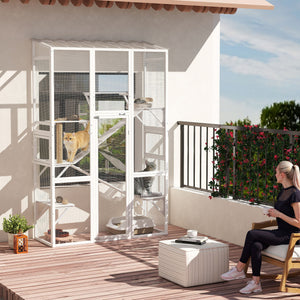 Large Outdoor Catio with 6 Jumping Platforms, Scratching Post, 2 Ramps, Waterproof Roof, Grey – view 21