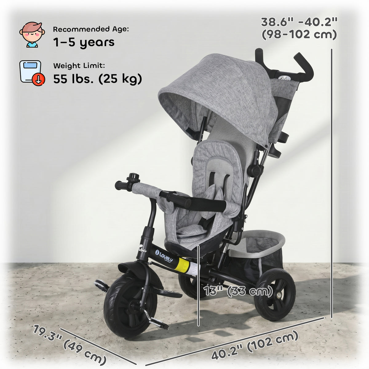Qaba 6 in 1 Tricycle for Toddler 1-5 Years with Parent-Push Handle, Dark