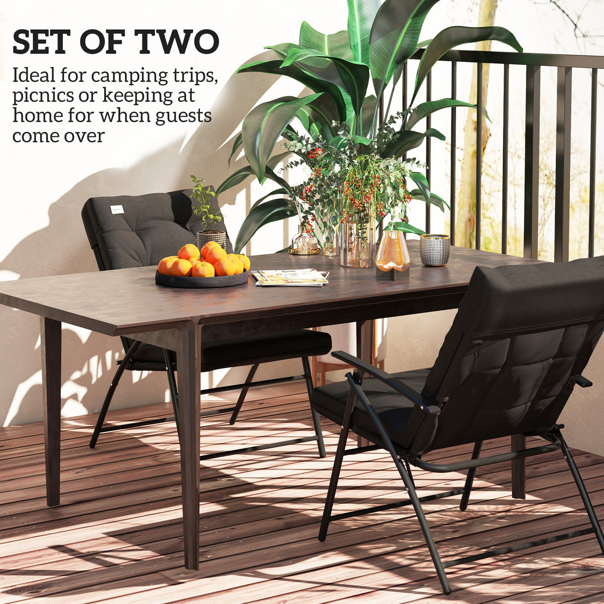Set of 2 Outdoor Folding Chairs with Adjustable Backrest, Padded Camping Chairs for Outdoor Events, Grey – view 18