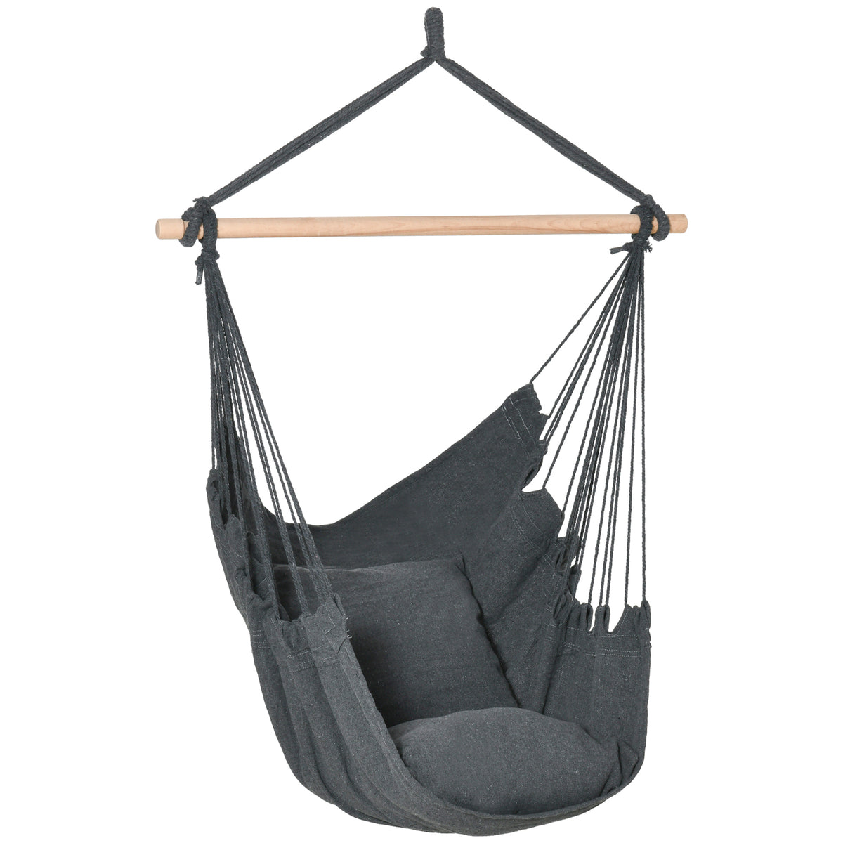 Hammock Chair Swing Hanging Macrame Chair Cotton w/ Two Soft Seat Cushions