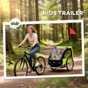 Aosom 2-Seat Child Bike Trailer for Kids with a Strong Steel Frame, 5-Point Safety Harnesses, & Comfortable Seat