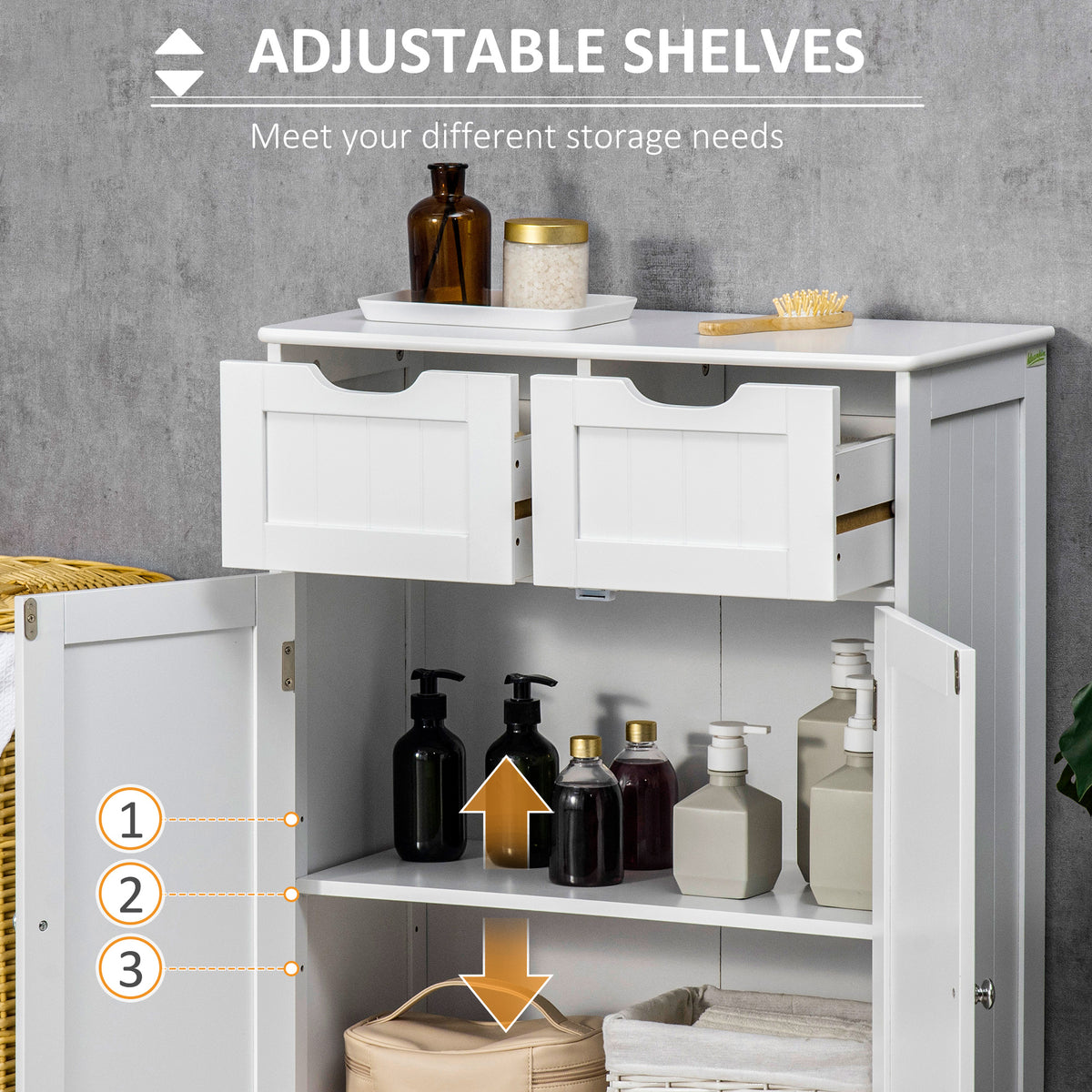 Bathroom Cabinet, Bathroom Storage Cabinet with 2 Drawers, Adjustable Shelf for Living Room, Entryway, White – view 4