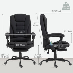 7-Point Vibrating Massage Chair, Reclining Office Chair with Footrest, Reclining Back, Adjustable Height, Black