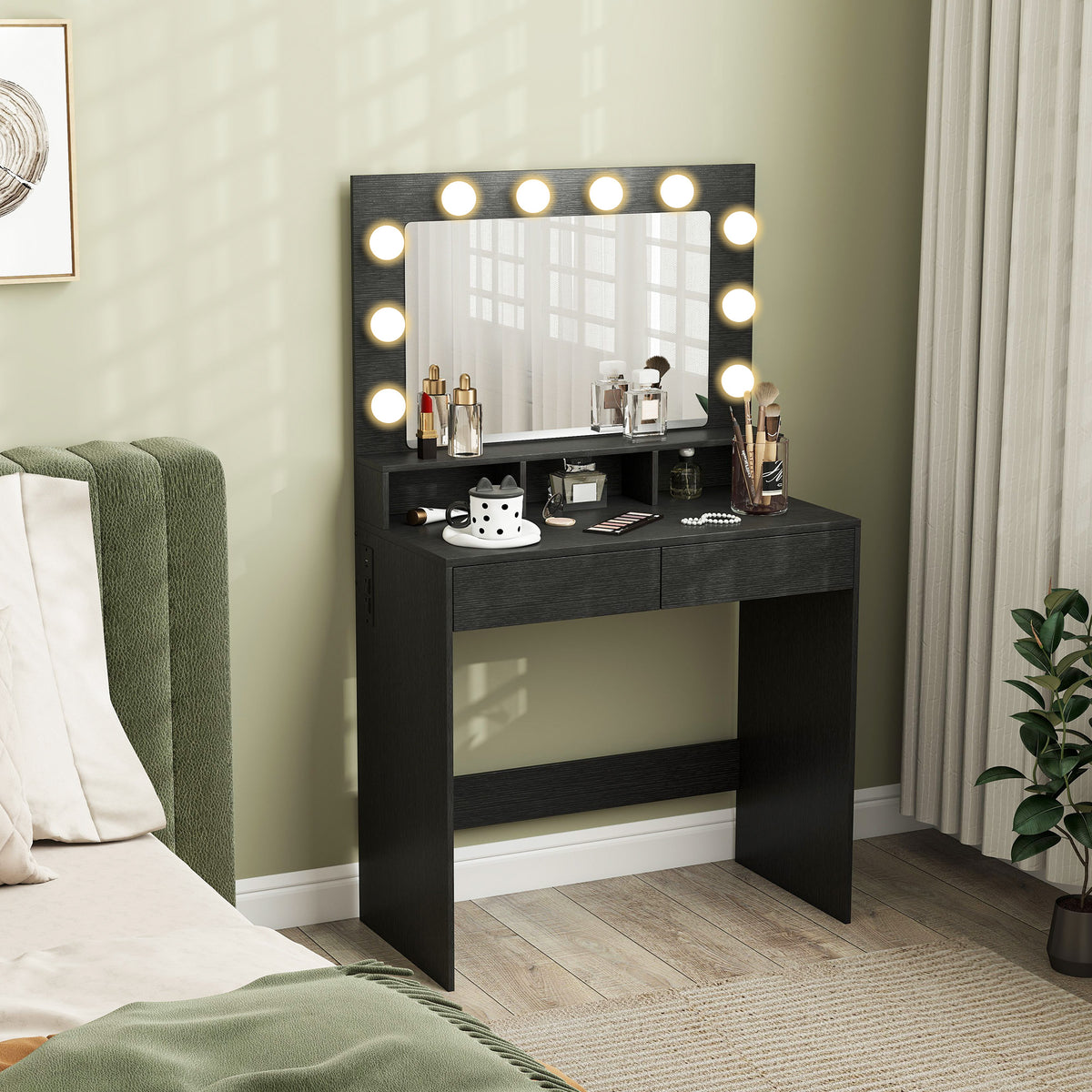 Vanity Table, Makeup Dressing Table with LED Lighting Mirror, Drawers, for Bedroom, Black – view 21