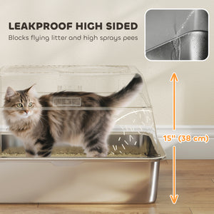 XL Stainless Steel Cat Litter Box, 80L Kitty Litter Box with Front/Top Entry, Trapping Step, Scoop, for Large Big Cats
