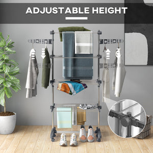 Garment Drying Rack Stainless Steel Folding Clothes Hanging Rack with Side Wings Castors for Indoor Outdoor – view 10
