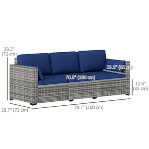 3-Seater Patio Sofa with Cushions, Rattan Conversation Set with Steel Frame & Washable Cushion Covers, Dark Blue