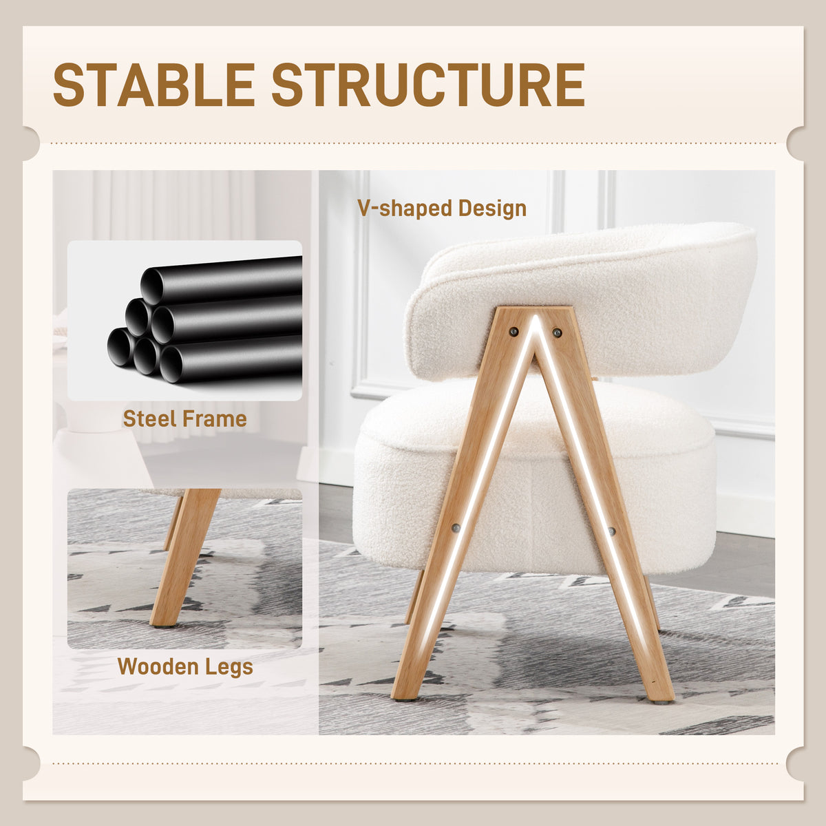 Sherpa Fleece Accent Chair, Upholstered Armchair with Solid Wood Legs and Steel Frame for Living Room – view 11