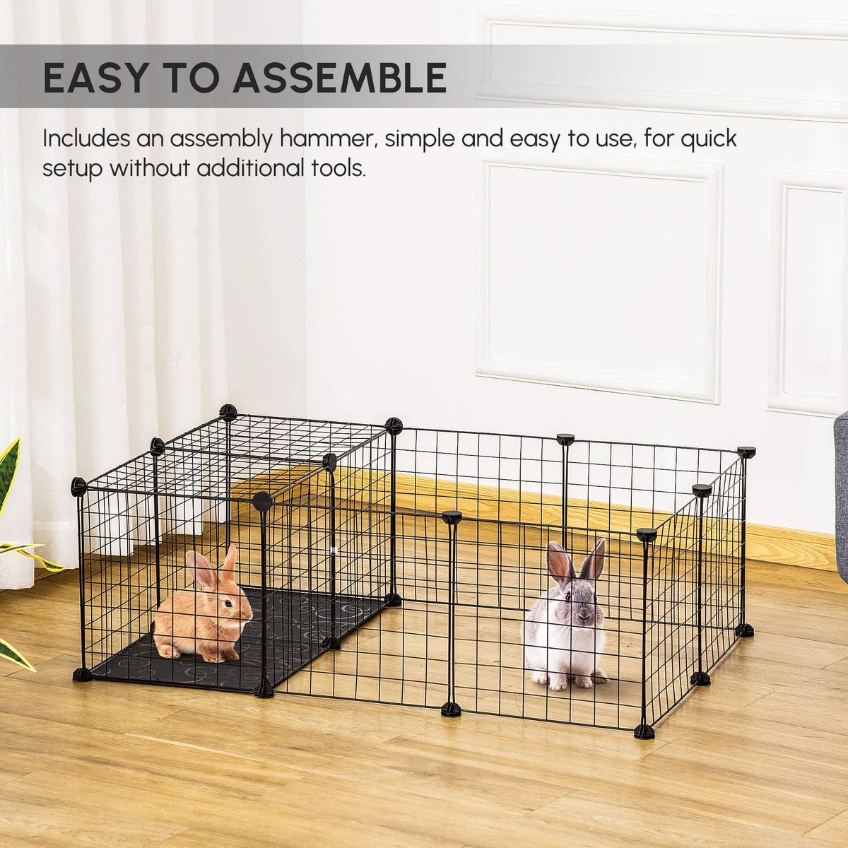Small Animal Cage with 16 Panels, Portable Metal Wire Pet Fence with Door, Non-slip Feet for Bunny Guinea Pig
