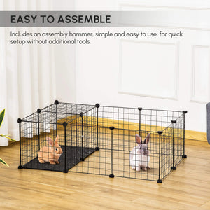 Small Animal Cage with 16 Panels, Portable Metal Wire Pet Fence with Door, Non-slip Feet for Bunny Guinea Pig