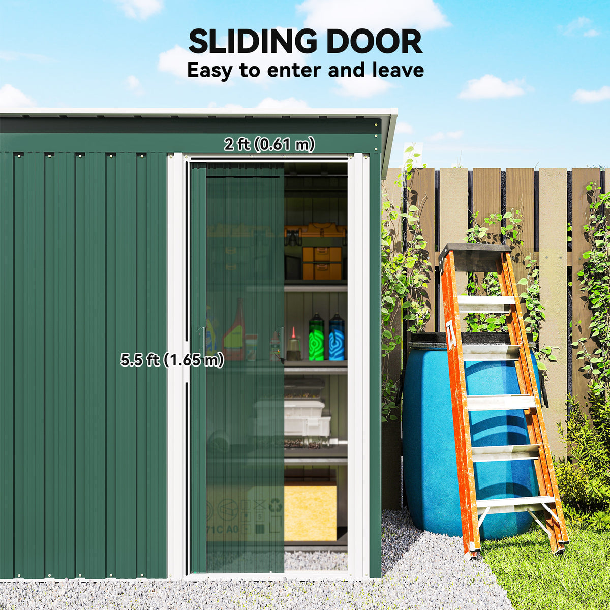 5 x 3 FT Outdoor Storage Shed with Sliding Door and Sloped Roof, Steel Frame Garden Shed Tool Equipment – view 11