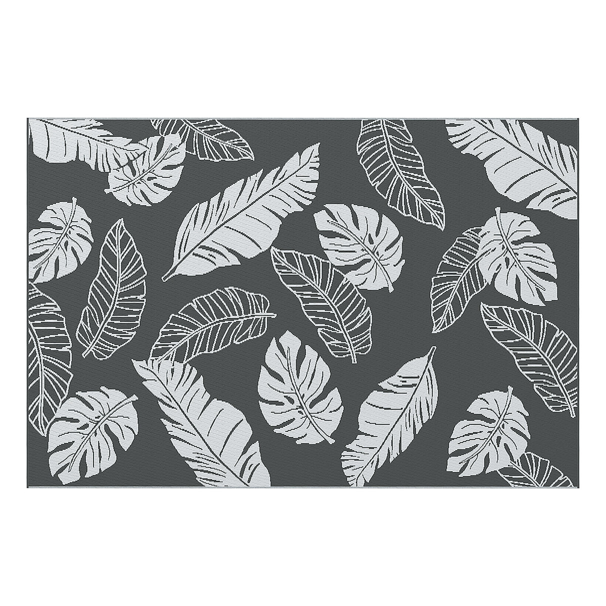 Reversible Outdoor RV Rug, Patio Floor Mat, 6' x 9' Plastic Rug for Backyard, Deck, Beach, Camping, Grey and White