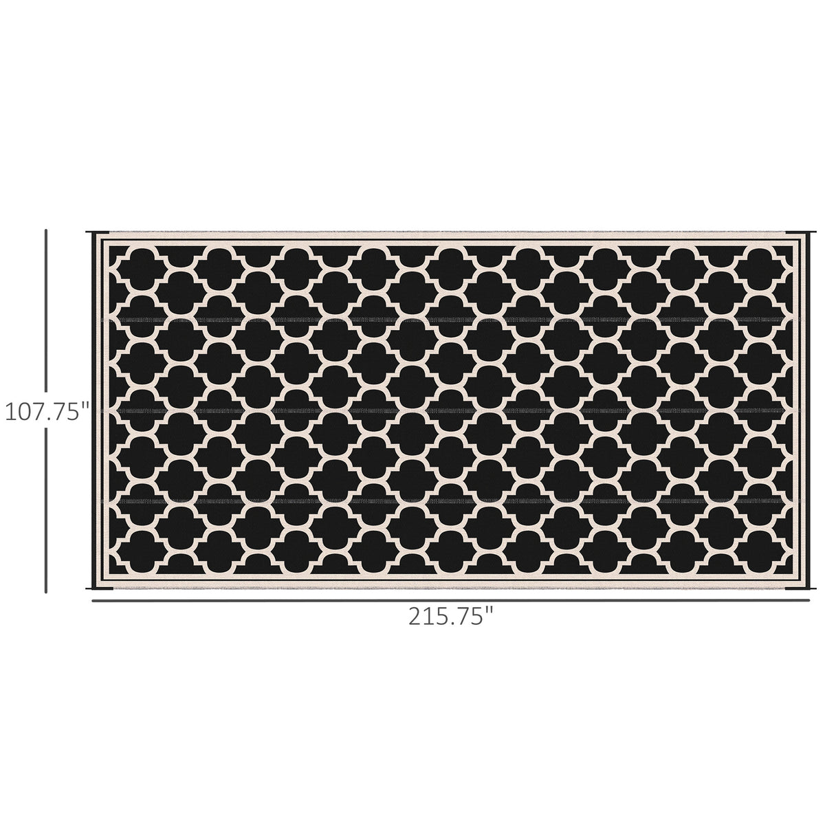 Reversible Outdoor RV Rug, 9' x 18' Patio Floor Mat, Plastic Straw Rug for Backyard, Deck, Picnic, Beach, Camping, Black and Beige