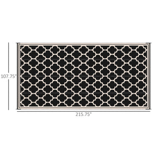 Reversible Outdoor RV Rug, 9' x 18' Patio Floor Mat, Plastic Straw Rug for Backyard, Deck, Picnic, Beach, Camping, Black and Beige