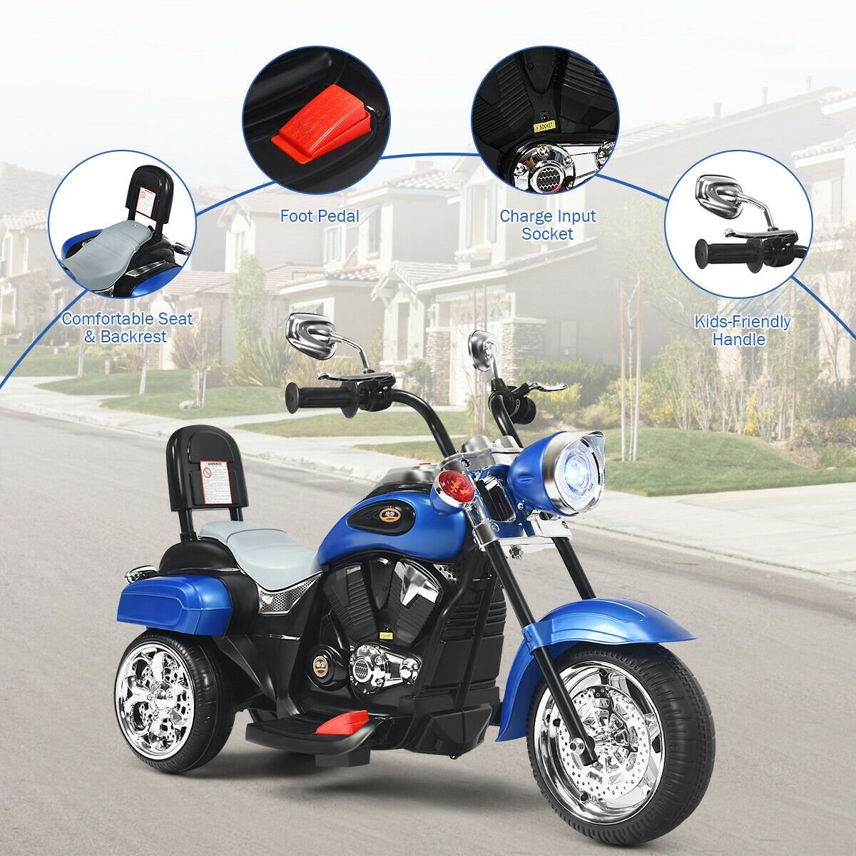 6V 3 Wheel Kids Motorcycle-Blue view 6
