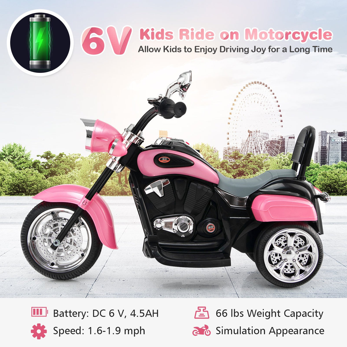 6V 3 Wheel Kids Motorcycle-Pink view 3